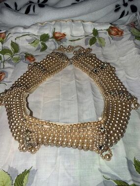 Handcrafted Gold Pearl Collar Necklace Made in Japan on back